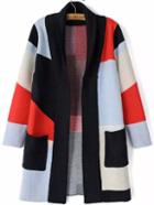 Romwe Color-block With Pockets Cardigan
