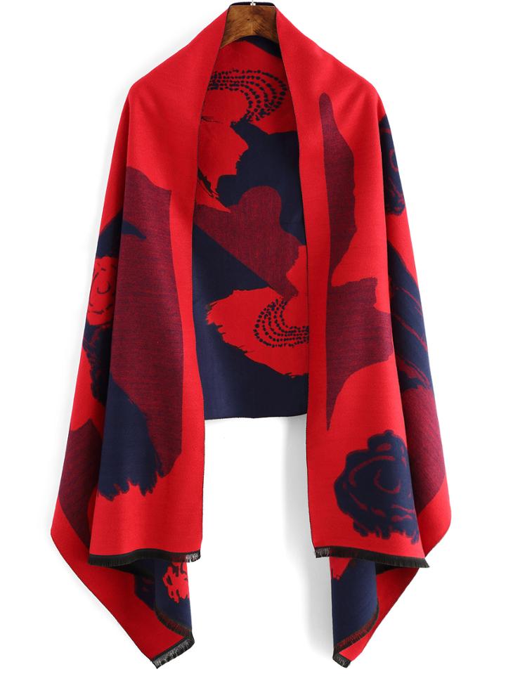 Romwe Women Printed Fringe Scarf