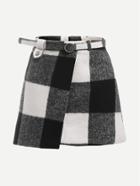 Romwe Check Plaid Asymmetrical Front Layer Skirt
