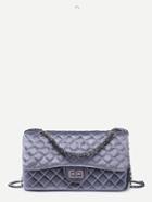 Romwe Grey Velvet Quilted Flap Top Chain Bag
