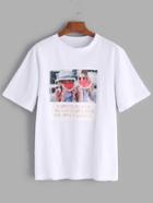 Romwe White Sentence Printed Casual T-shirt
