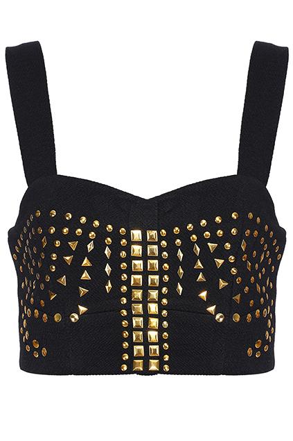 Romwe Rivet Black Crop Top