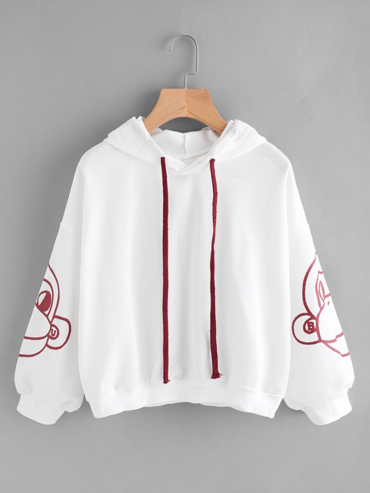 Romwe Drop Shoulder Monkey Print Drawstring Hoodie