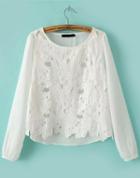 Romwe Floral Crochet Chiffon Crop Blouse