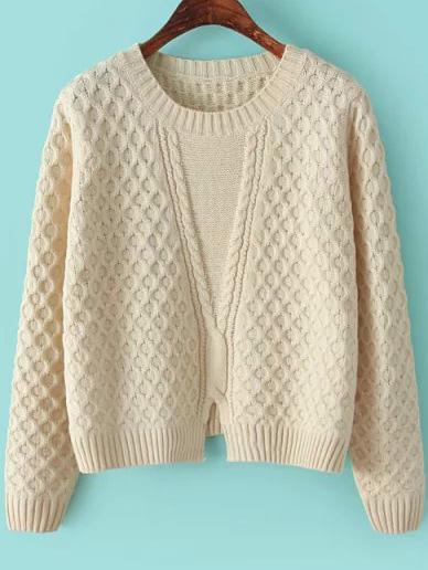 Romwe Round Neck Slit Loose Apricot Sweater