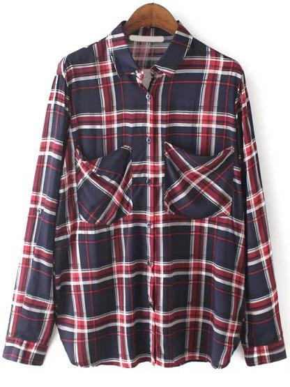Romwe Women Checkered Pockets Blouse