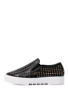 Romwe Black Round Toe Studded Casual Loafers