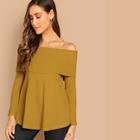 Romwe Foldover Front Off Shoulder Fitted Tee