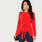 Romwe Self Belted Asymmetrical Hem Top