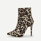 Romwe Leopard Print Point Tone Suede Boots