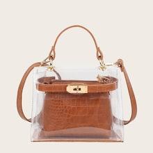 Romwe Clear Bag With Croc Embossed Inner Pouch