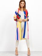 Romwe Multicolor Striped Three Quarter Length Sleeve Coat