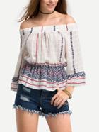 Romwe Off-the-shoulder Printed Peplum Blouse