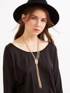 Romwe Gold Long Chain Tassel Layered Necklace