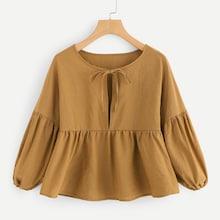Romwe Bishop Sleeve Ruffle Hem Blouse