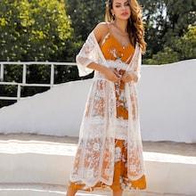 Romwe Embroidery Sheer Longline Cover Up
