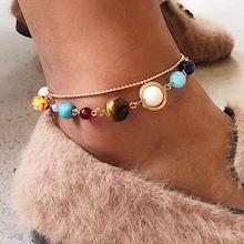 Romwe Color Block Ball Layered Anklet