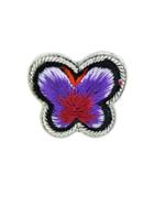 Romwe Purple Handmade Embroidery Butterfly Finger Ethnic Rings