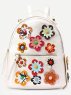 Romwe White Flower Applique Backpack