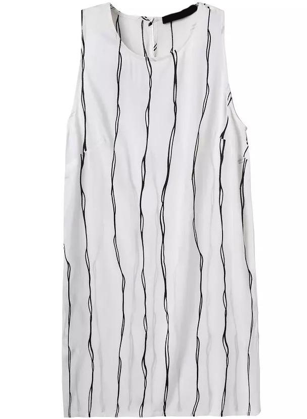 Romwe Round Neck Sleeveless Vertical Striped Dress