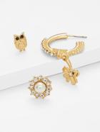 Romwe Flower & Owl Design Earring Set