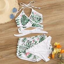 Romwe Random Tropical Cross Wrap Bikini Set With Shorts 3pack