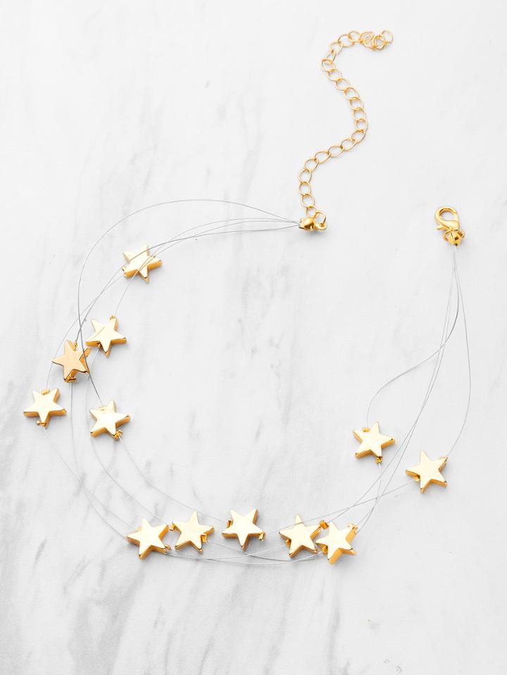 Romwe Metal Star Design Layered Necklace