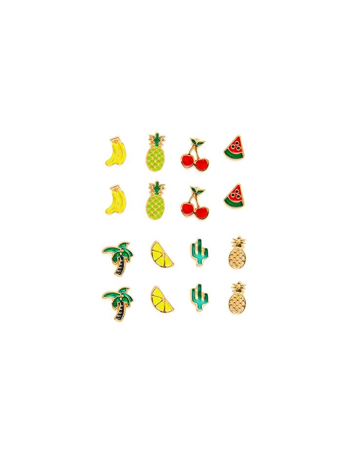 Romwe Fruit & Plant Design Stud Earring Set