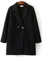 Romwe Black Lapel Double Breasted Wool Blend Coat