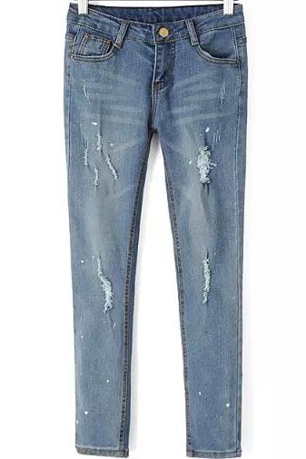 Romwe Low Waist Ripped Slim Denim Pant