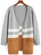 Romwe Color-block Striped Pockets Coat