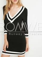 Romwe Black V Neck Bodycon Dress