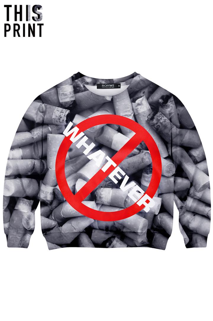 Romwe This Is Print Cigarette Butt Print Long-sleeved Sweatshirt
