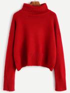 Romwe Burgundy Turtleneck Drop Shoulder Sweater