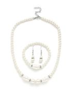 Romwe Faux Pearl Design Necklace & Earring & Bracelet Set