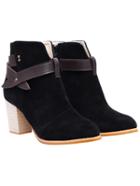 Romwe Black Pointy Side Zipper Chunky Heels Boots