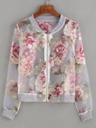 Romwe Floral Print Sheer Mesh Jacket