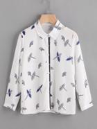 Romwe Birdie Print Tunic Blouse