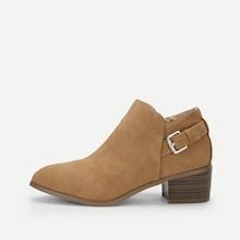Romwe Buckle Decor Block Heeled Boots