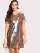 Romwe Metallic Sequin Tunic Dress