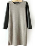 Romwe Round Neck Contrast Sleeve Grey Dress