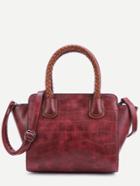 Romwe Red Embossed Pu Handbag With Strap