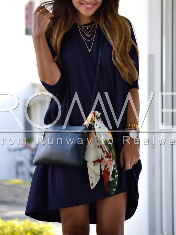 Romwe Navy Round Neck Casual Dress