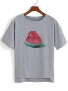 Romwe Watermelon Print Dip Hem T-shirt