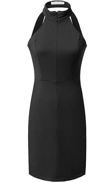 Romwe Halter Open Back Bodycon Black Dress