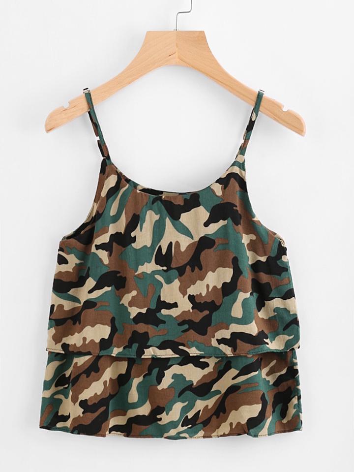 Romwe Camo Print Layered Cami Top