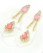 Romwe Red Gemstone Diamond Gold Earrings