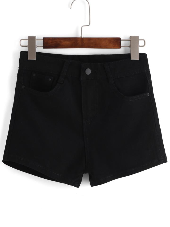 Romwe Slim Denim Black Shorts