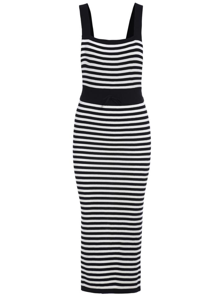 Romwe Strap Backless Striped Split Knit Dress