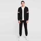 Romwe Men Zip Up Drawstring Striped Hoodie & Pants Set